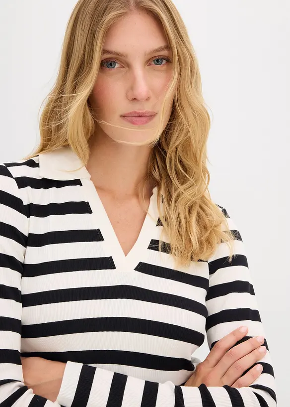 Langarm-Poloshirt aus Rippe, bonprix