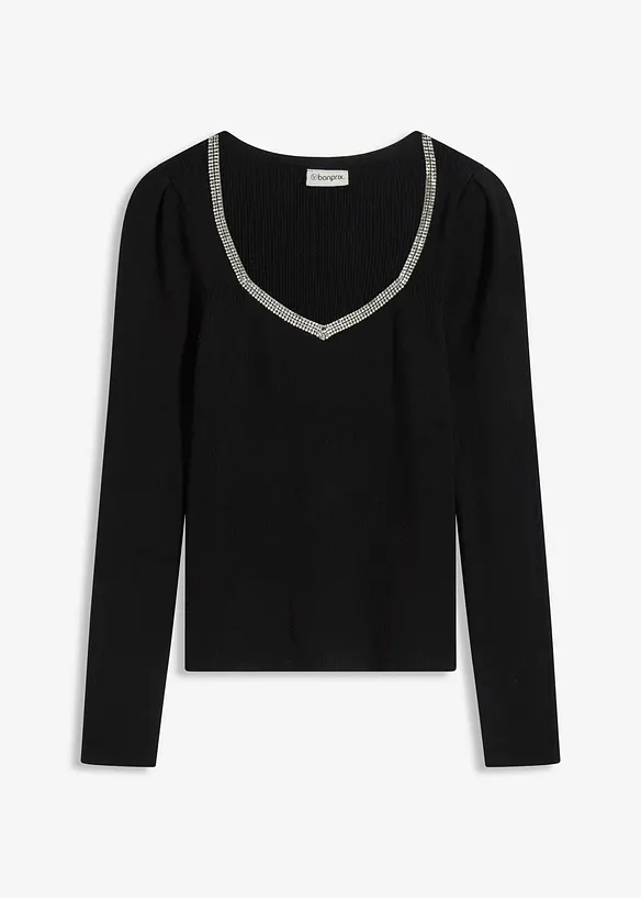 Pull en fine maille avec détail bijou, bonprix