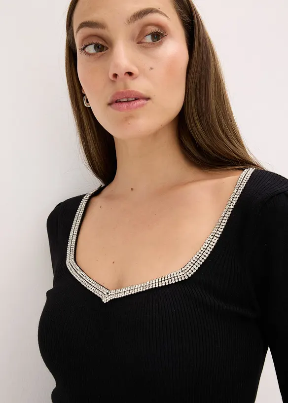 Pull en fine maille avec détail bijou, bonprix