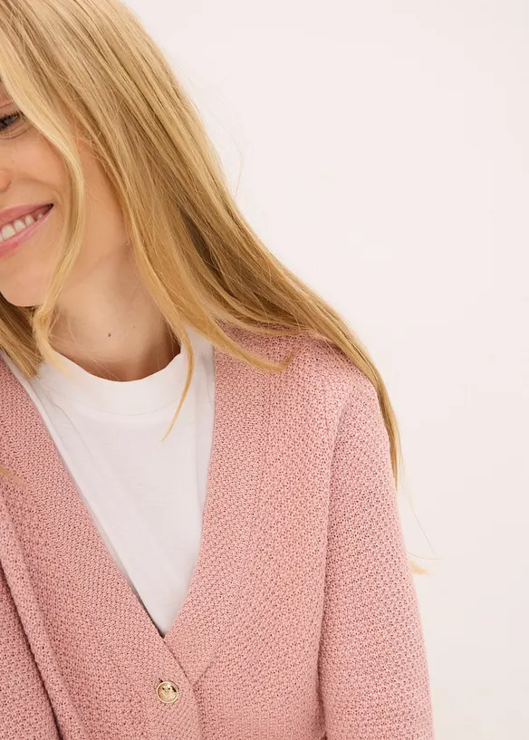 Melange Strickjacke mit goldfarbigen Knöpfen, bonprix