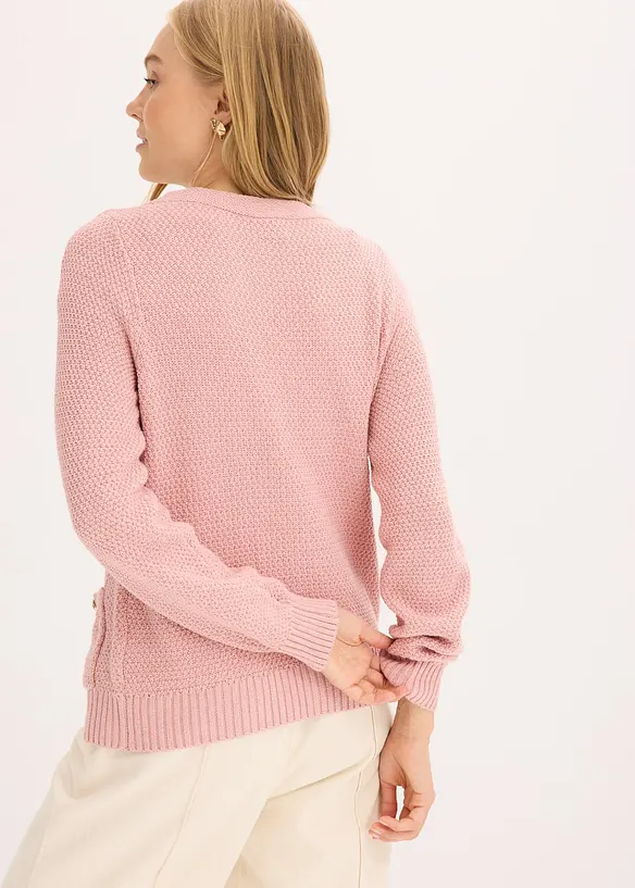 Melange Strickjacke mit goldfarbigen Knöpfen, bonprix