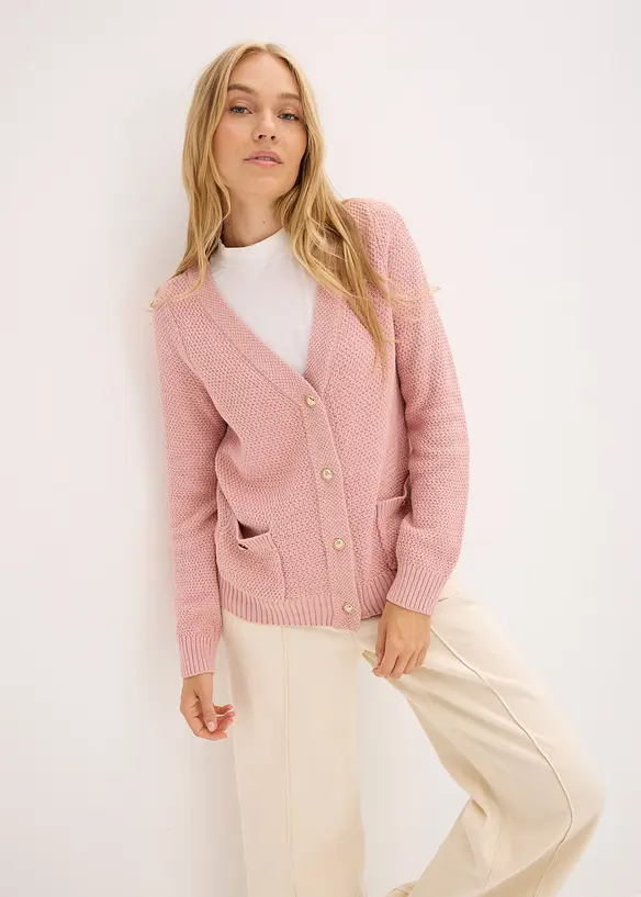 Melange Strickjacke mit goldfarbigen Knöpfen, bonprix