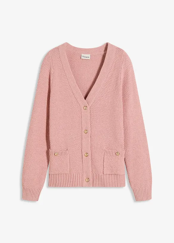 Melange Strickjacke mit goldfarbigen Knöpfen, bonprix