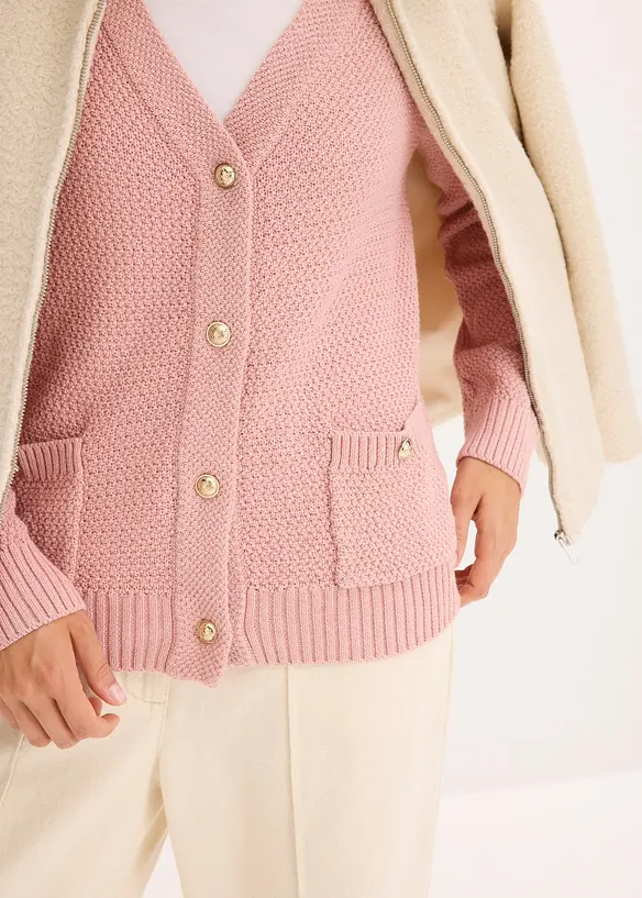 Melange Strickjacke mit goldfarbigen Knöpfen, bonprix