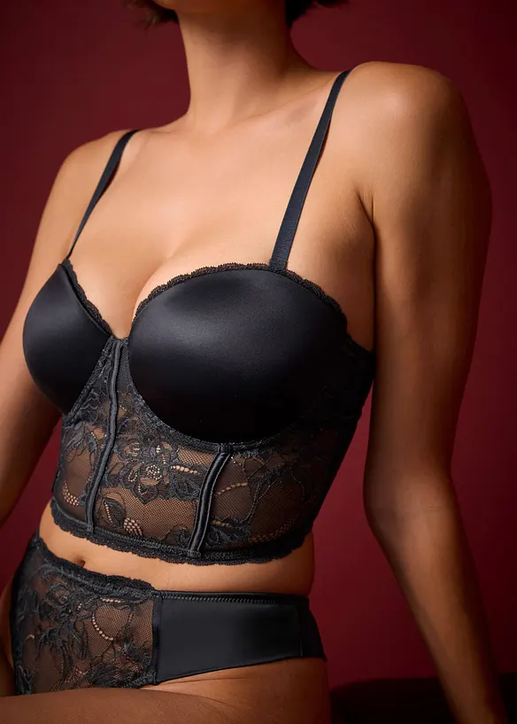 Soutien-gorge balconnet en polyamide brillant avec dentelle à franges, bonprix