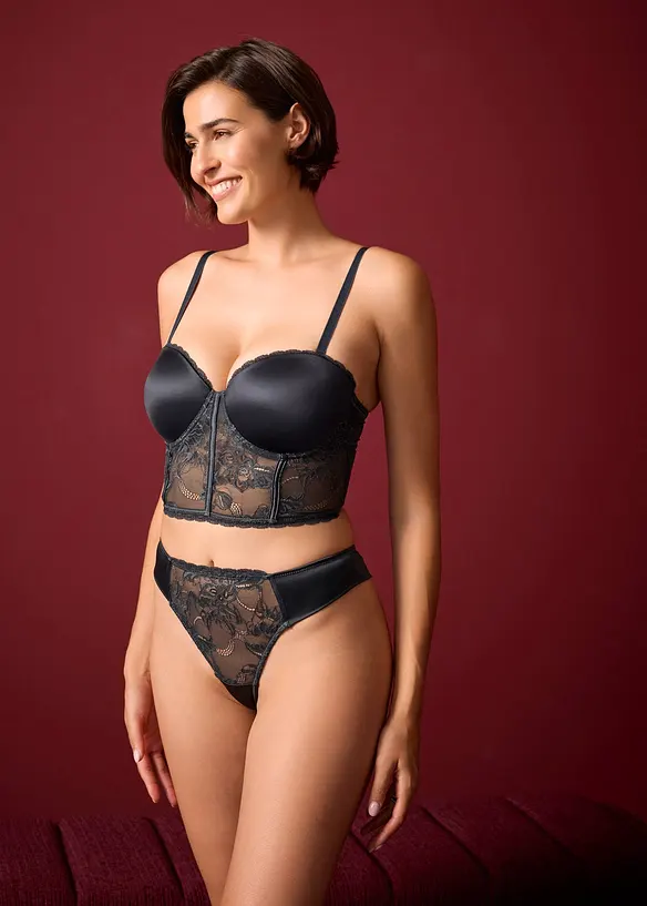 Soutien-gorge balconnet en polyamide brillant avec dentelle à franges, bonprix