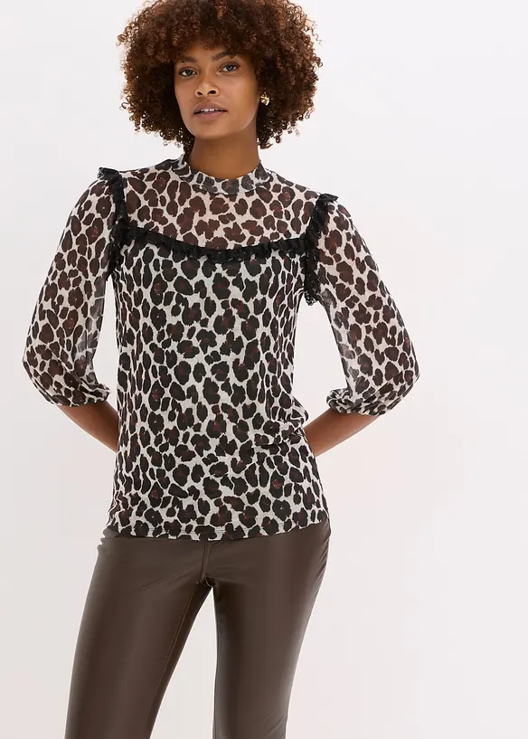 T-shirt en mesh doux et dentelle, bonprix