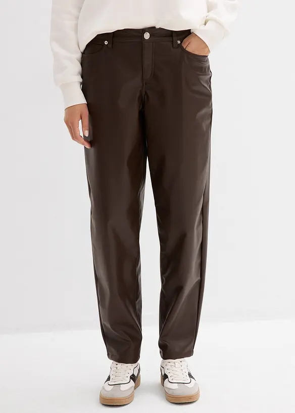 Lederimitat-Hose im Barrel Shape, Mid Waist, bonprix