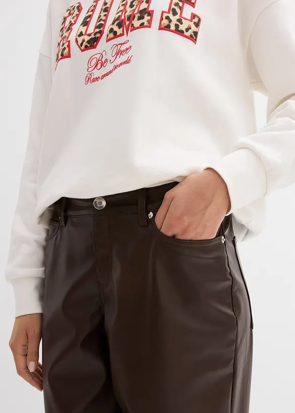 Lederimitat-Hose im Barrel Shape, Mid Waist, bonprix
