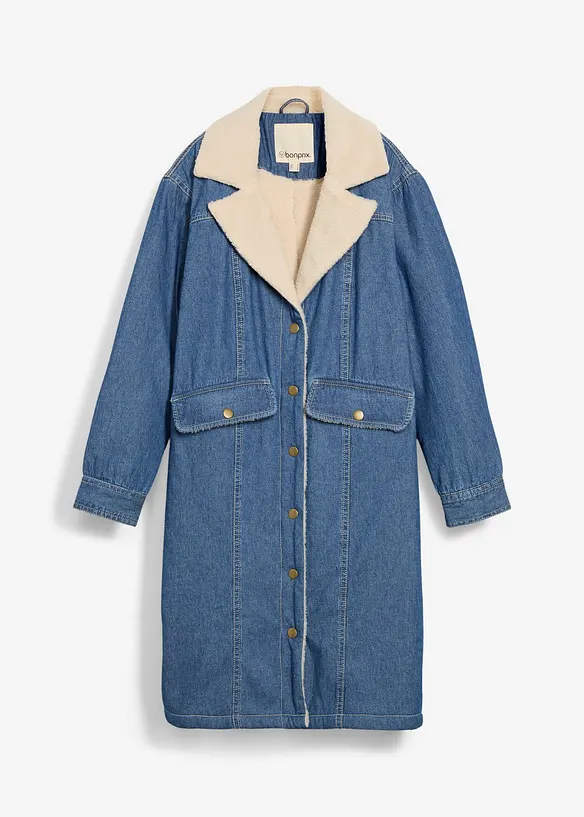 Manteau rembourré en denim, doublé sherpa, bonprix