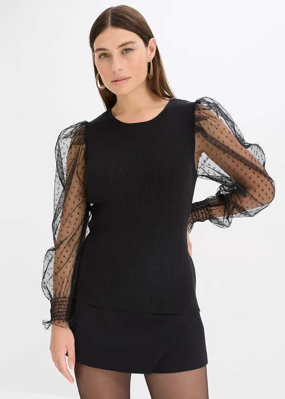 Feinstrickpullover mit Meshärmeln, bonprix