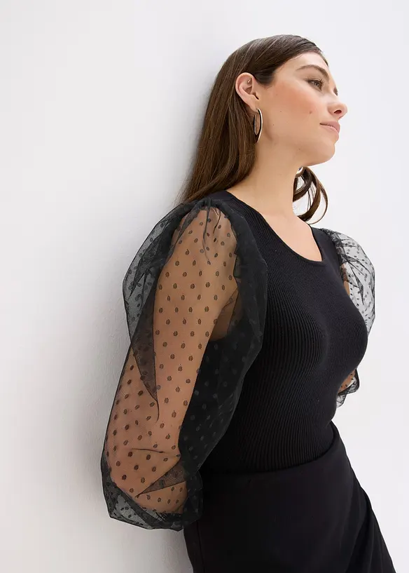 Feinstrickpullover mit Meshärmeln, bonprix