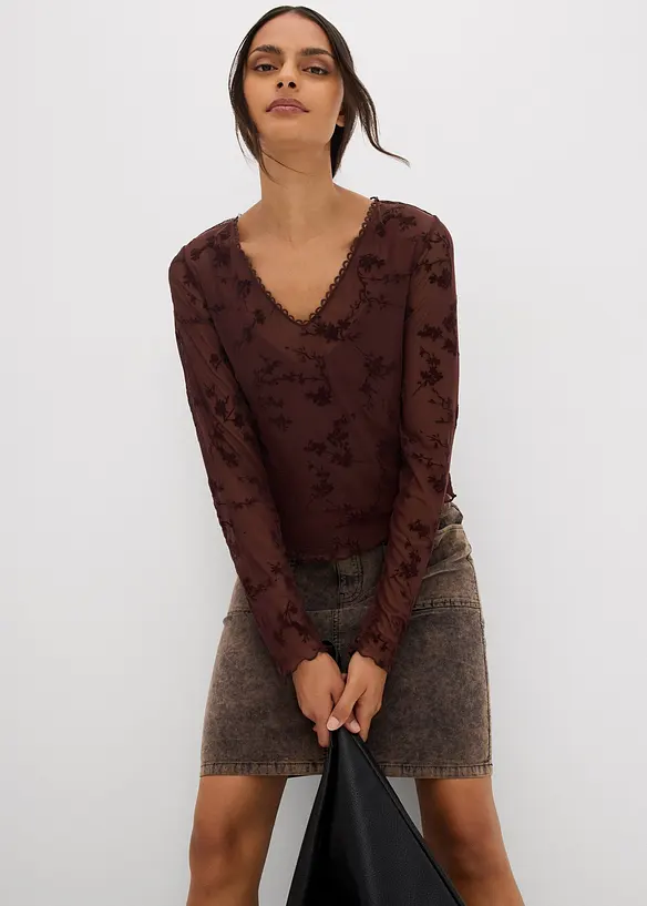 Langarmshirt mit Flockprint, bonprix