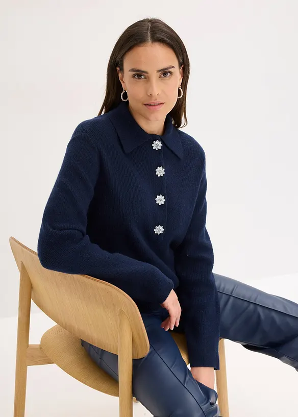 Polo-Pullover mit Wollanteil, bonprix