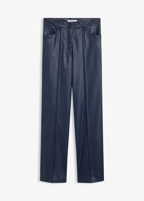Lederimitat-Wide Leg Hose mit Biese, bonprix