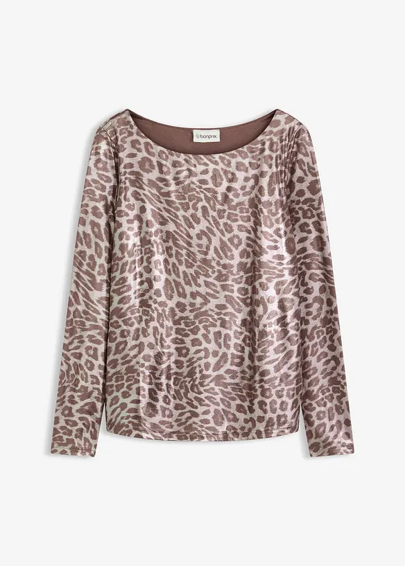 T-shirt à imprimé léopard brillant, bonprix