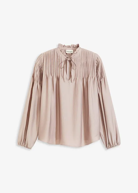Tunikabluse aus glänzendem Satin mit Biesen, bonprix