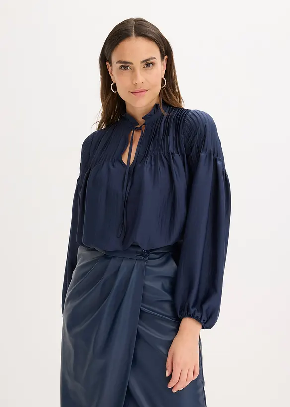 Tunique en satin brillant avec passepoils, bonprix
