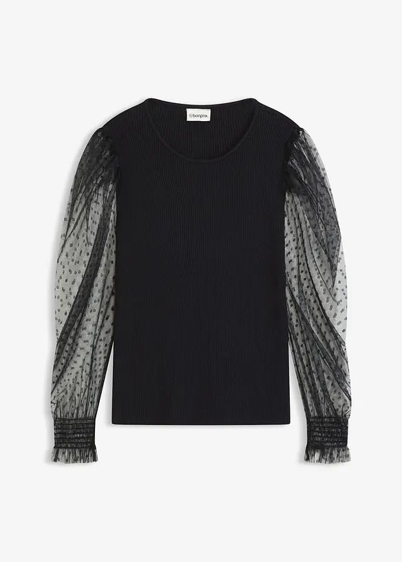 Feinstrickpullover mit Meshärmeln, bonprix