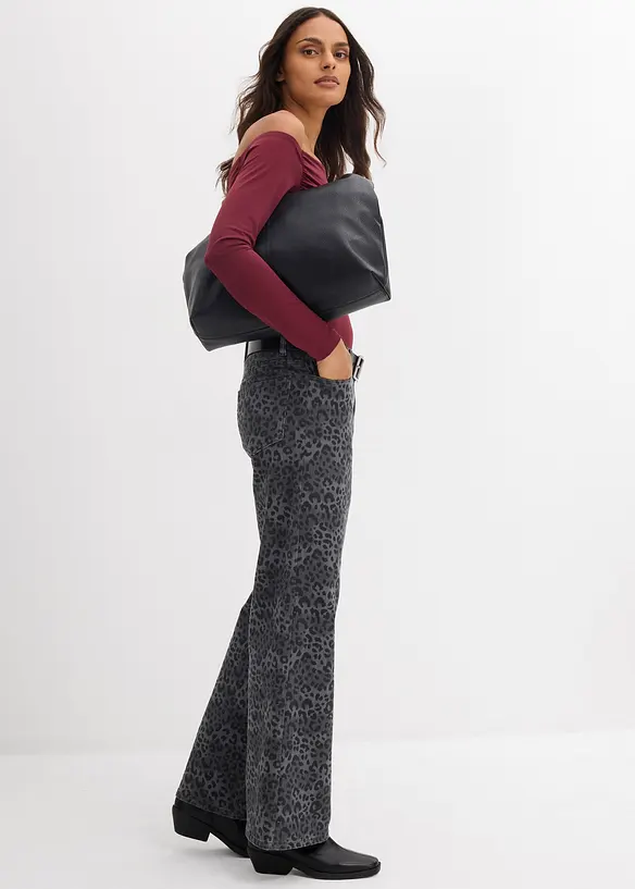 Pantalon large en twill imprimé léopard, bonprix