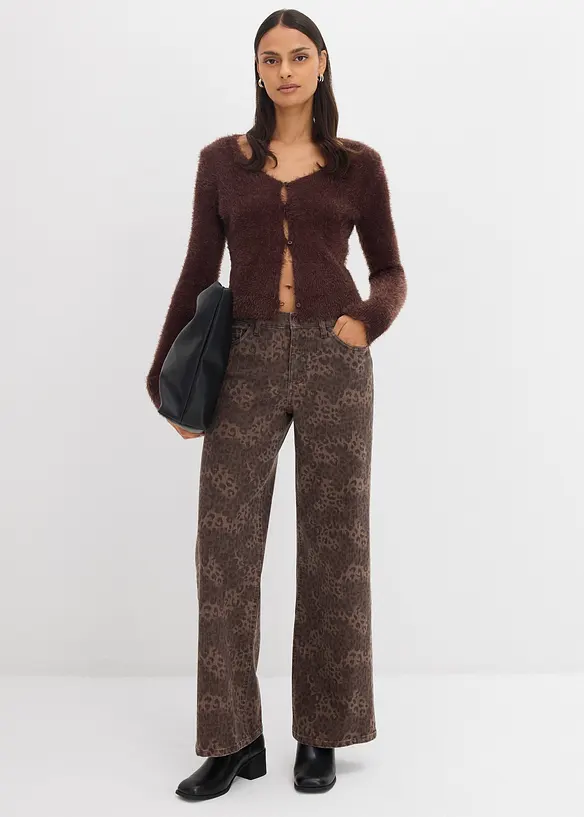 Pantalon large en twill imprimé léopard, bonprix
