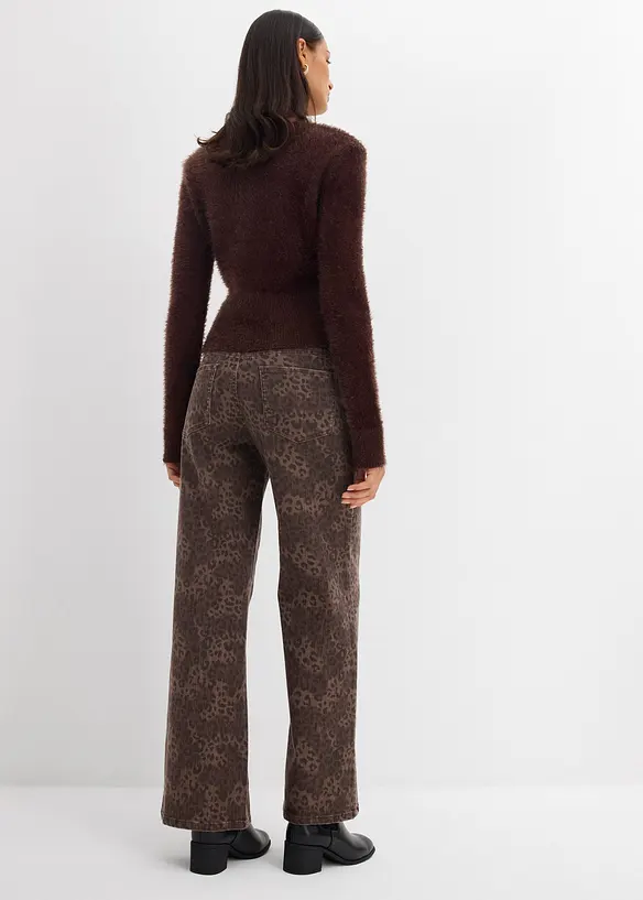 Pantalon large en twill imprimé léopard, bonprix