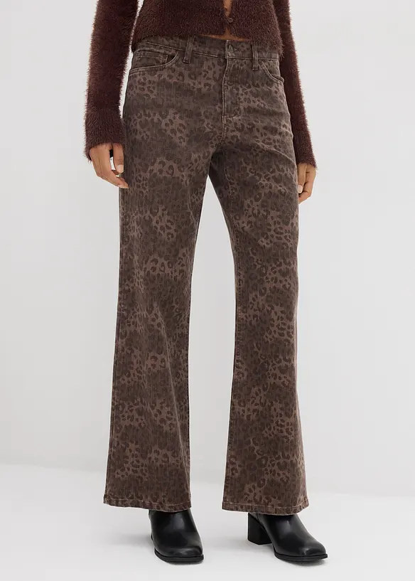 Pantalon large en twill imprimé léopard, bonprix