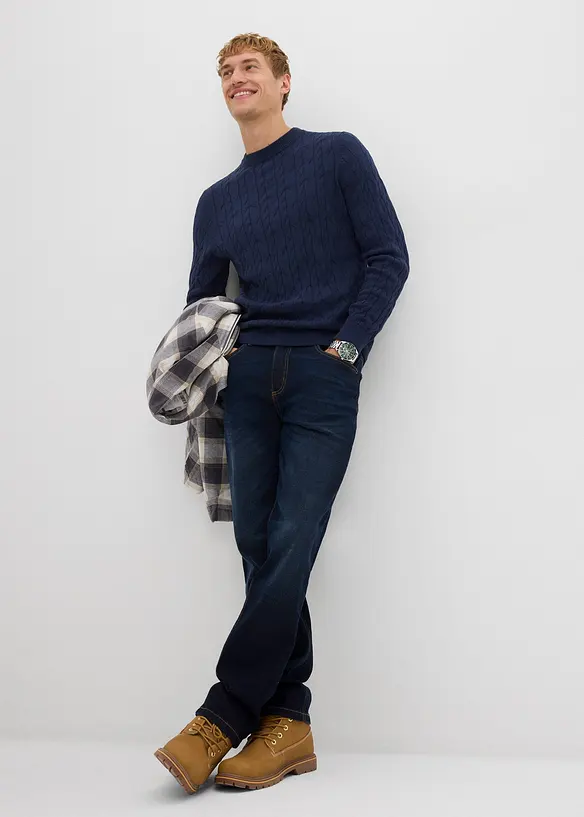 Pull à motif torsadé en maille 100% coton, bonprix