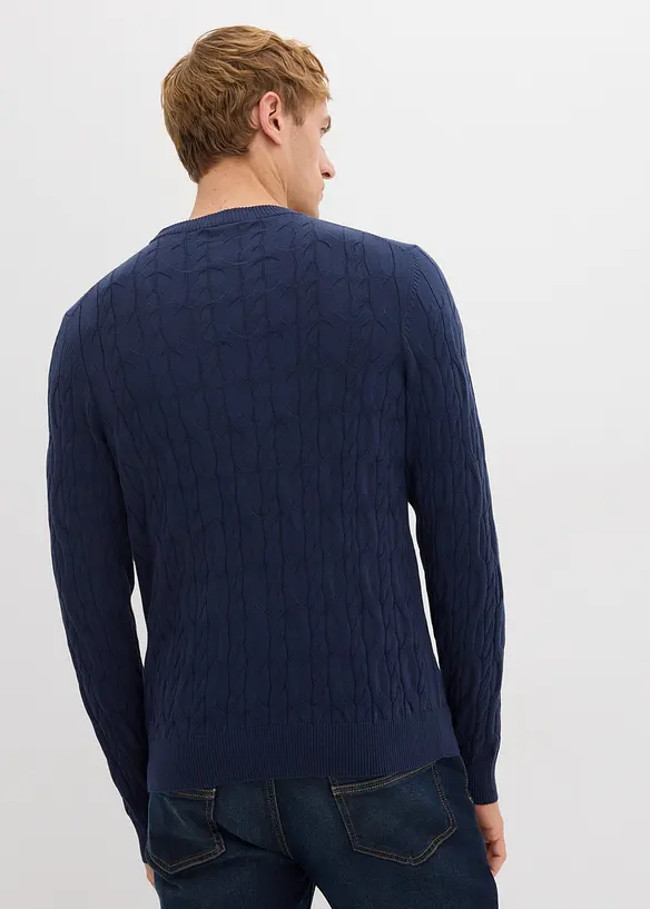 Pull à motif torsadé en maille 100% coton, bonprix