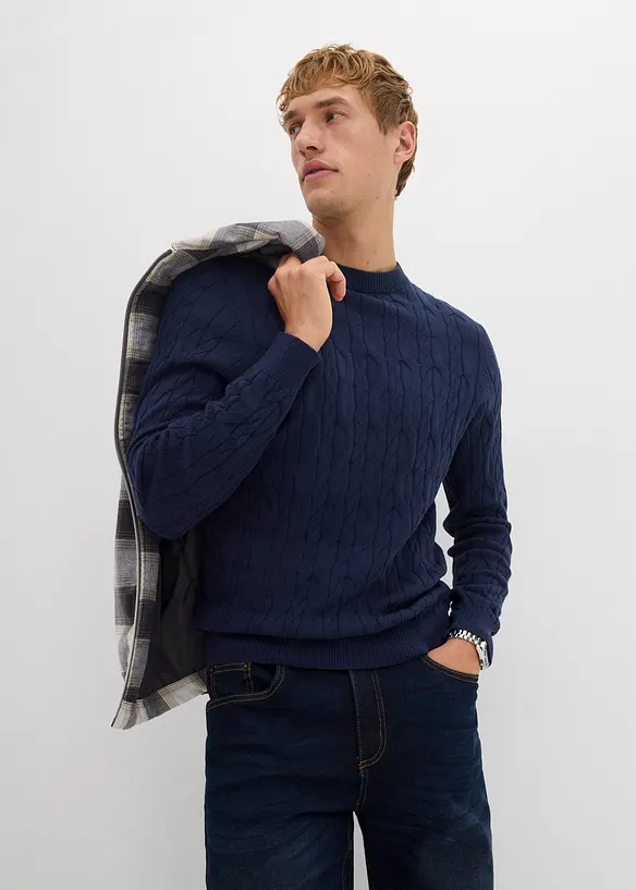 Pull à motif torsadé en maille 100% coton, bonprix