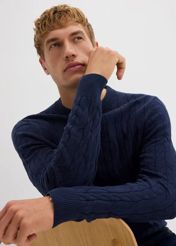 Pull à motif torsadé en maille 100% coton, bonprix