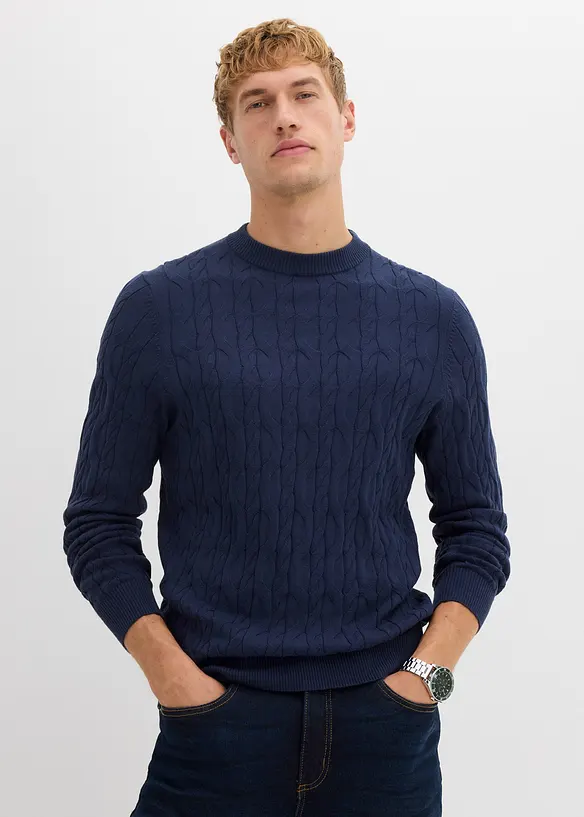 Pull à motif torsadé en maille 100% coton, bonprix