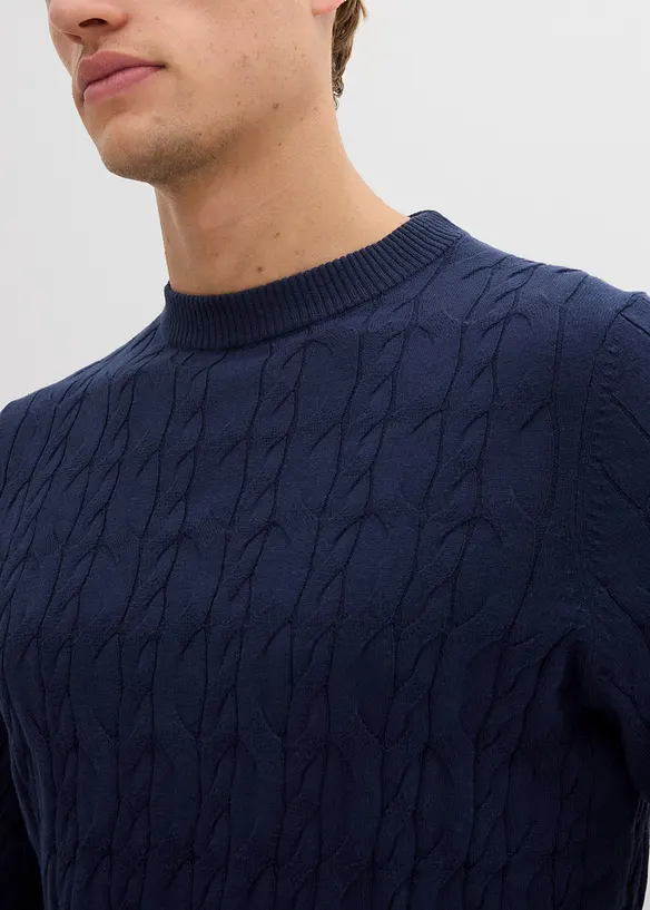 Pull à motif torsadé en maille 100% coton, bonprix