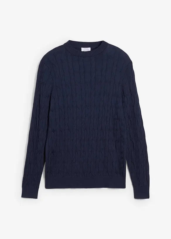 Pull à motif torsadé en maille 100% coton, bonprix