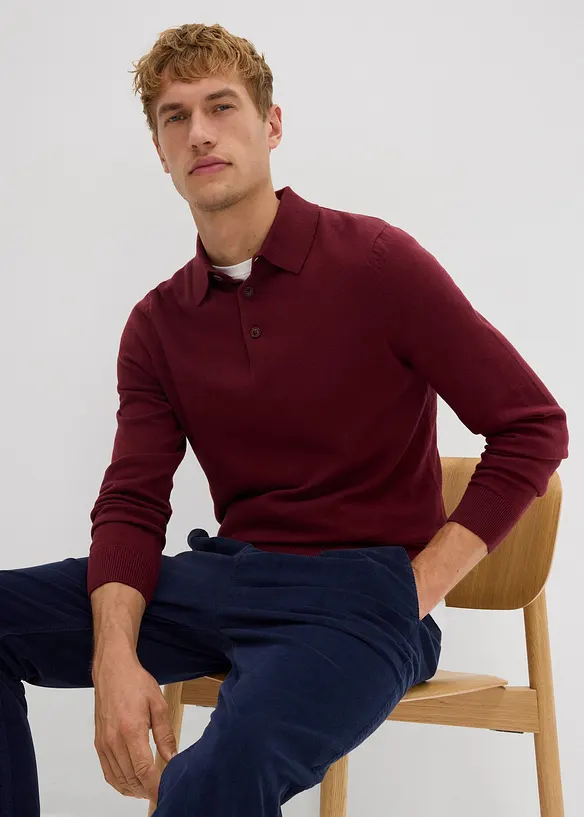 Feinstrick-Polopullover mit edler Merinowolle, Slim Fit, bonprix