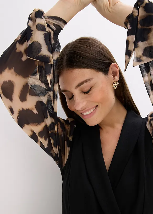 Jersey-Jumpsuit mit Mesh-Ärmeln, bonprix
