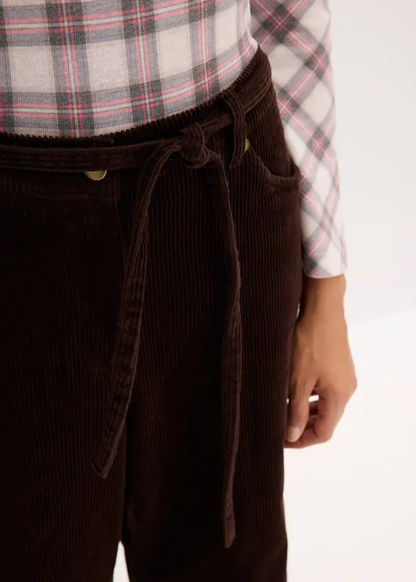 Pantalon large en velours côtelé avec ceinture à nouer, bonprix