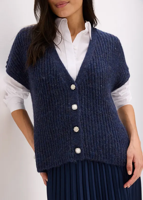 Gilet sans manches en maille avec boutons décoratifs, bonprix