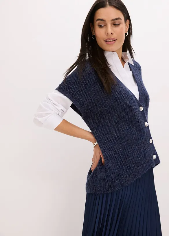 Gilet sans manches en maille avec boutons décoratifs, bonprix