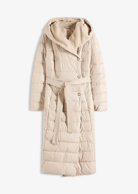 wasserabweisender Steppmantel mit Wollimitat Besatz und Bindegürtel (2-tlg.), bonprix