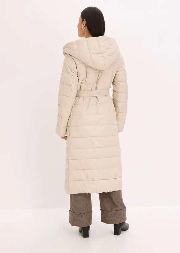 wasserabweisender Steppmantel mit Wollimitat Besatz und Bindegürtel (2-tlg.), bonprix