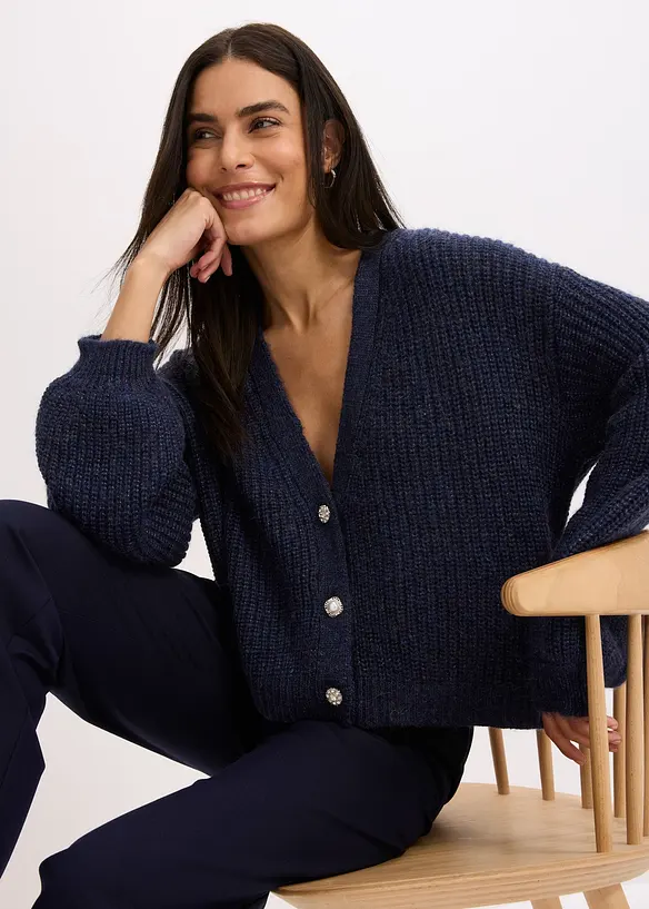 Oversized Strickjacke mit Glitzergarn und Wollanteil, bonprix