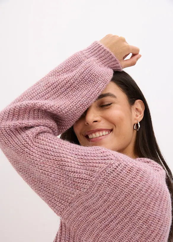 Kurze Strickjacke mit Glitzergarn und Wollanteil, bonprix