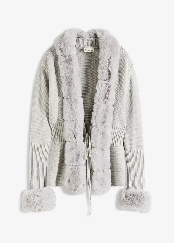 Strickjacke mit Fellimitat, bonprix