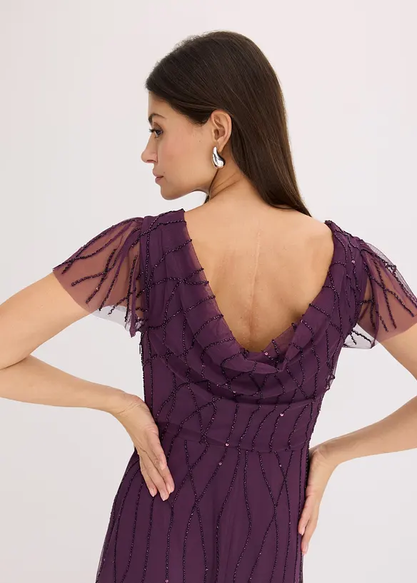 Robe longue en tulle avec perles brodées, bonprix