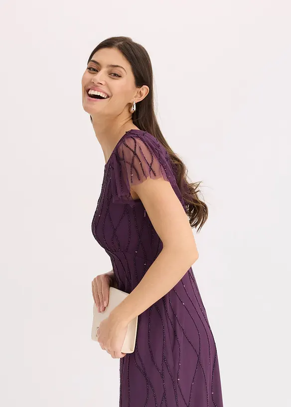 Robe longue en tulle avec perles brodées, bonprix