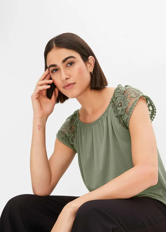 T-shirt à manches en dentelle, bonprix