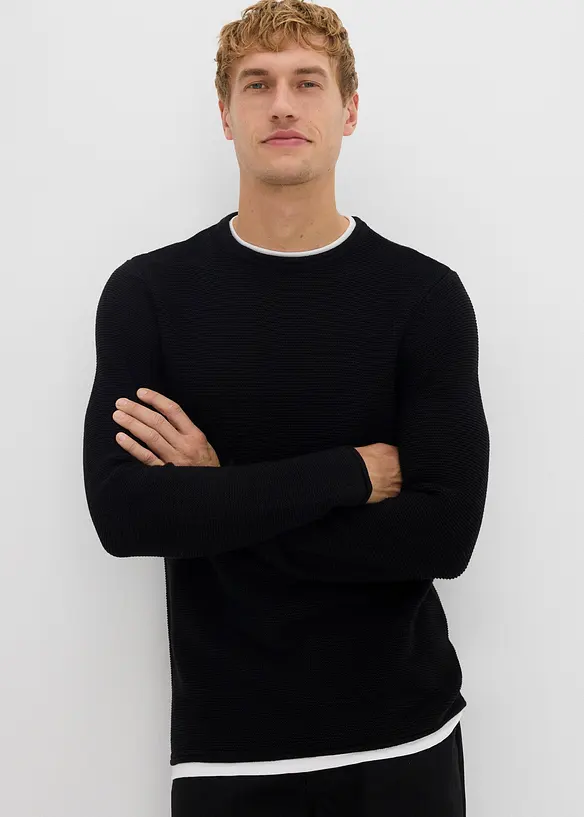 Pullover in 2 in 1 Optik mit Baumwolle, bonprix