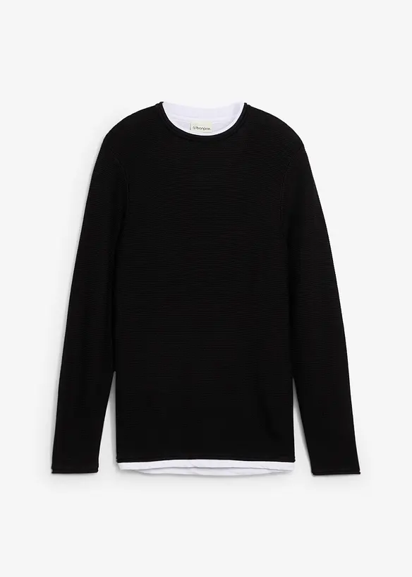 Pullover in 2 in 1 Optik mit Baumwolle, bonprix