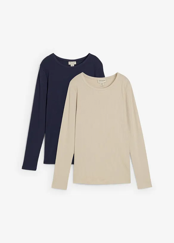 Lot de 2 T-shirts côtelés de grossesse 100% coton, bonprix